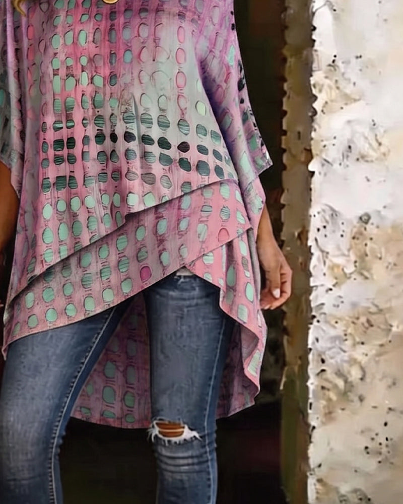 Polka Dot Print One-Shoulder Irregular Blouse