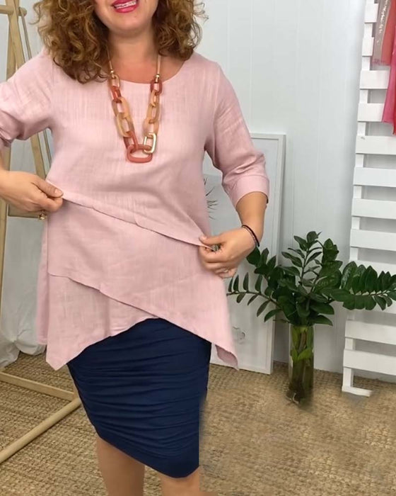 Irregular patchwork round neck comfortable top