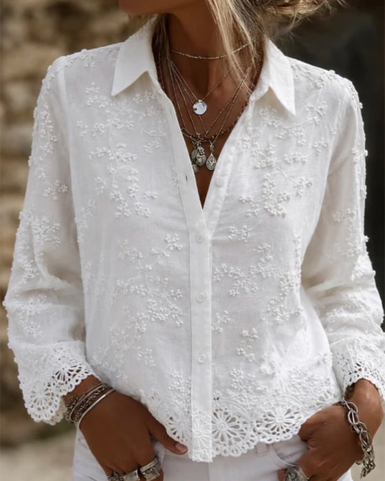 Stylish Lace Patchwork Solid Blouse