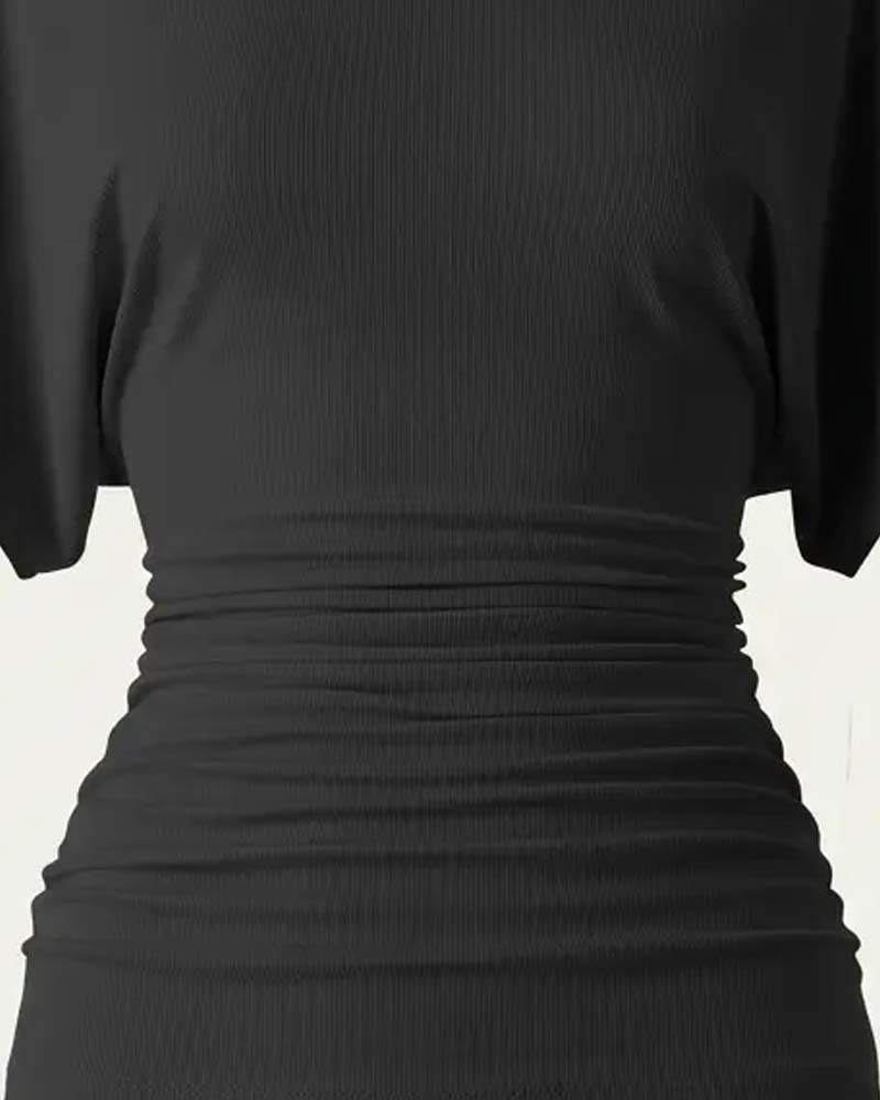 Casual Solid Pleated Short Sleeve Blouse