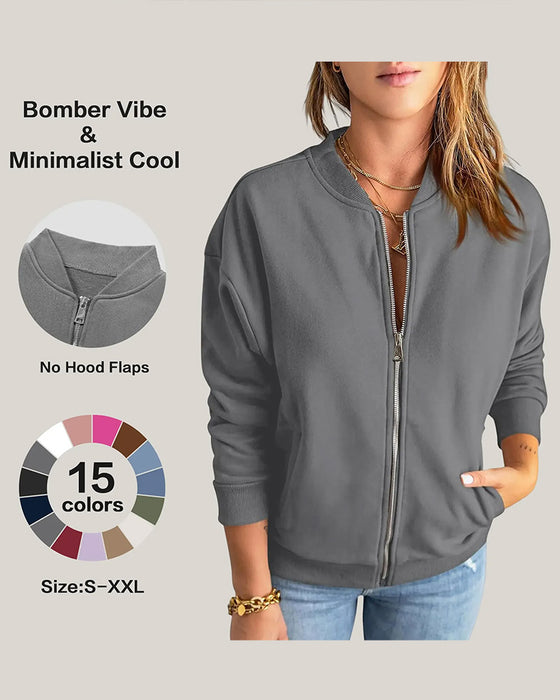Solid Color Stand Collar Zip Pocket Coat