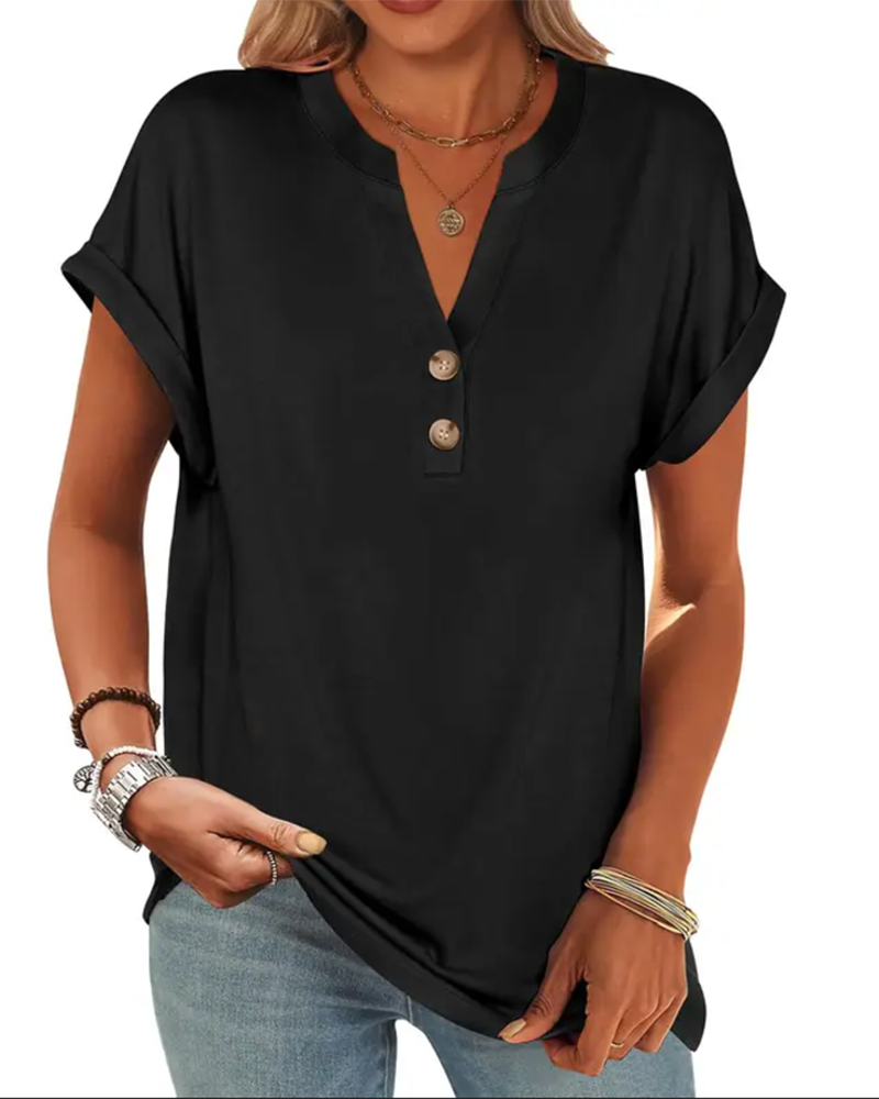 Solid V-Neck Short-Sleeve T-Shirt
