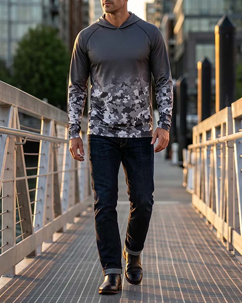 Men's Hooded Camo Gradient Top