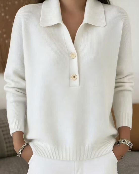 Half-Placket Button Casual Pullover