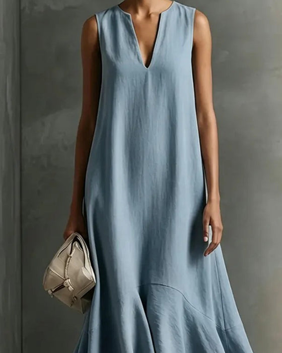 Sleeveless V-Neck Irregular Dress