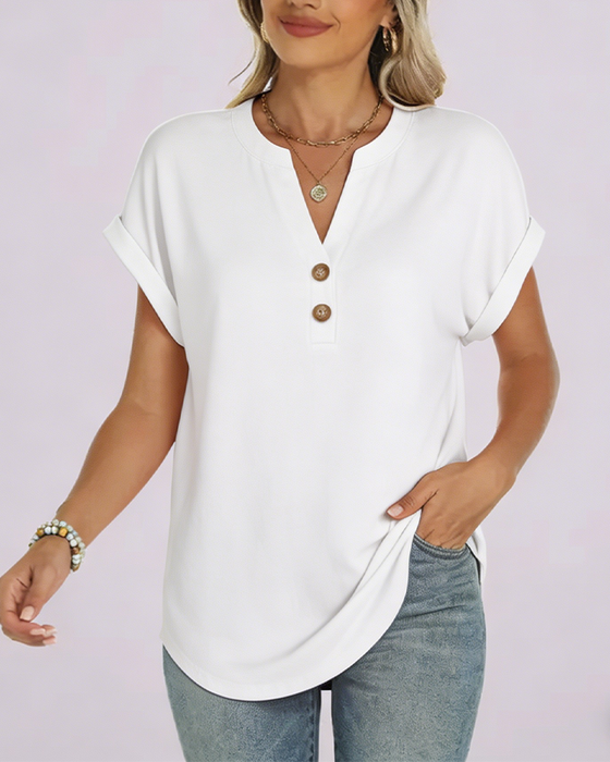 Solid V-Neck Short-Sleeve T-Shirt