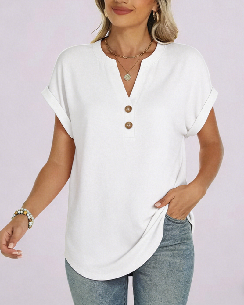 Solid V-Neck Short-Sleeve T-Shirt