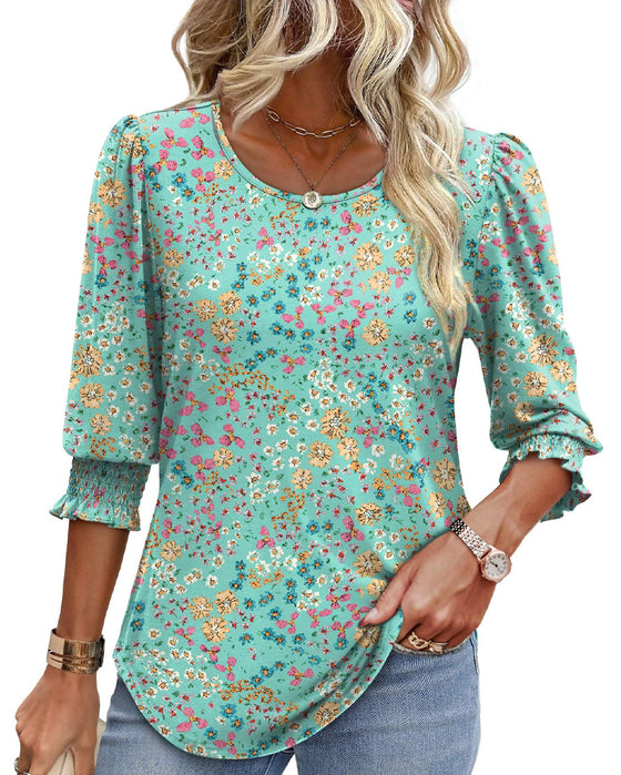 Puff Sleeve Printed Blouse