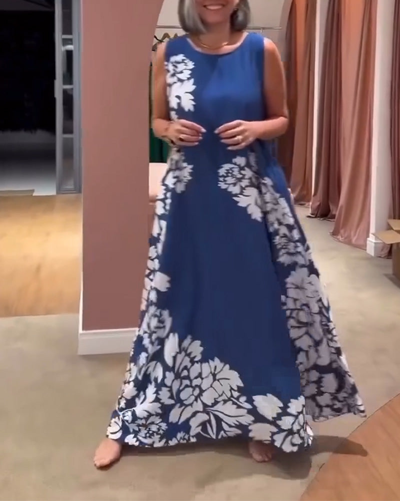 Sleeveless Positioned Print Maxi Dress