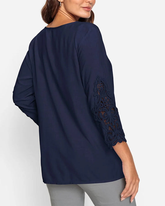 Pleated lace sleeve blouse