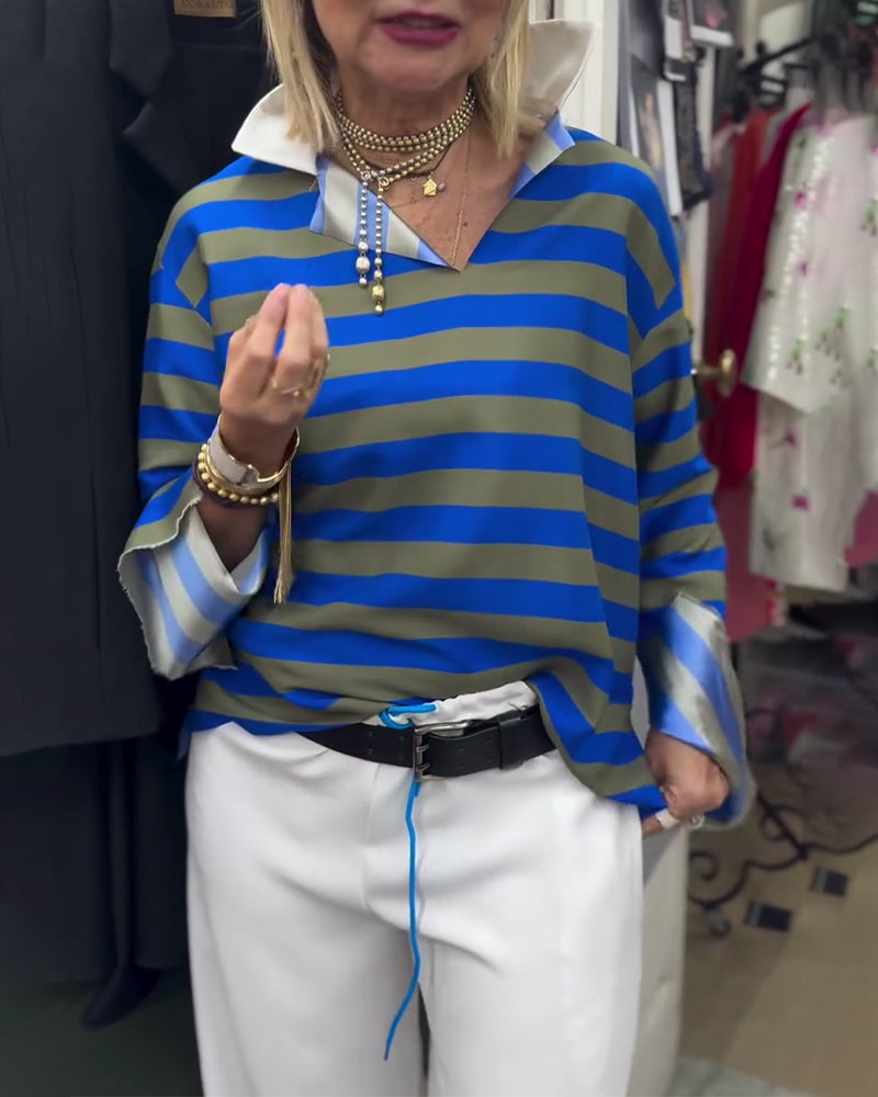 Stylish Lapel Striped Blouse