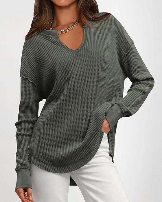 Waffle Henley Long Sleeve Top