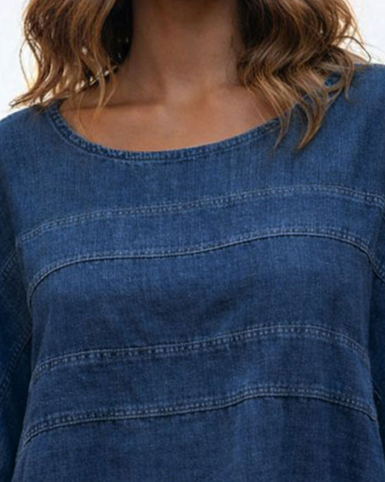 Loose Batwing Sleeve Denim Top