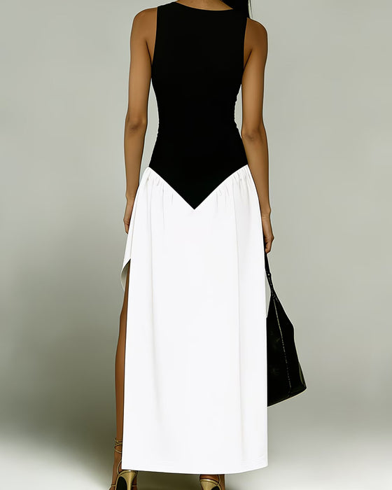 Round Neck Sleeveless Patchwork Irregular Dress
