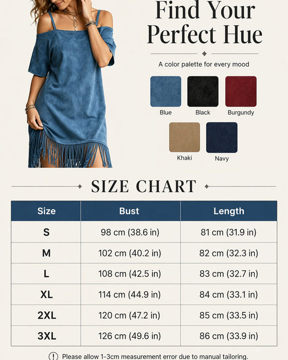 Spaghetti Strap Fringe Solid Off-Shoulder Dress