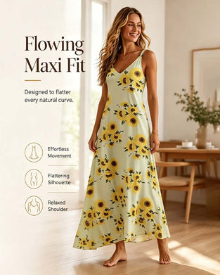 Long Print Spaghetti Strap Dress
