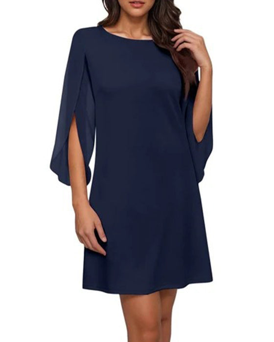 Round Neck Solid Dress