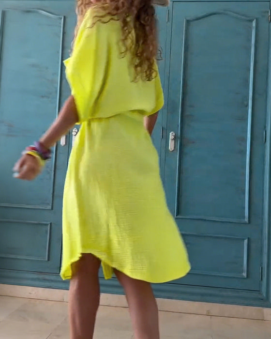 Casual Solid Color Drawstring Dress