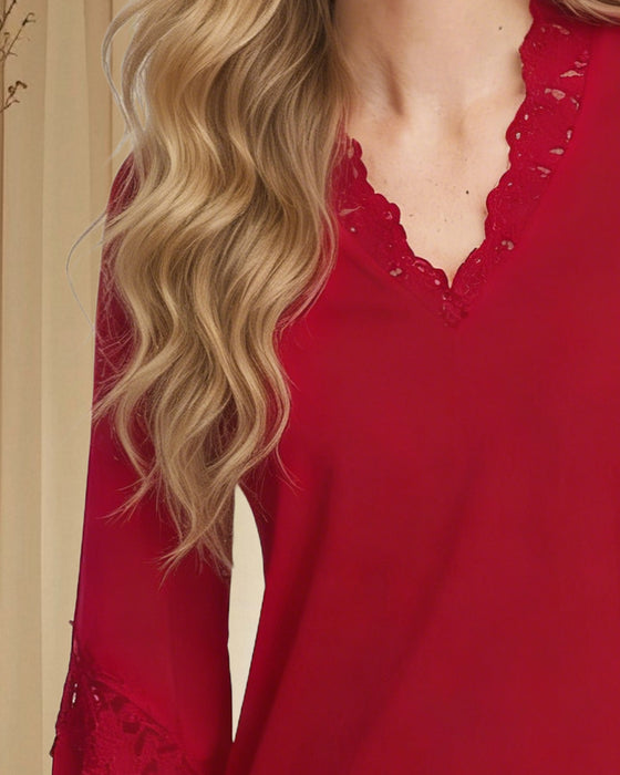 Lace Paneled Ruffle Sleeve Blouse