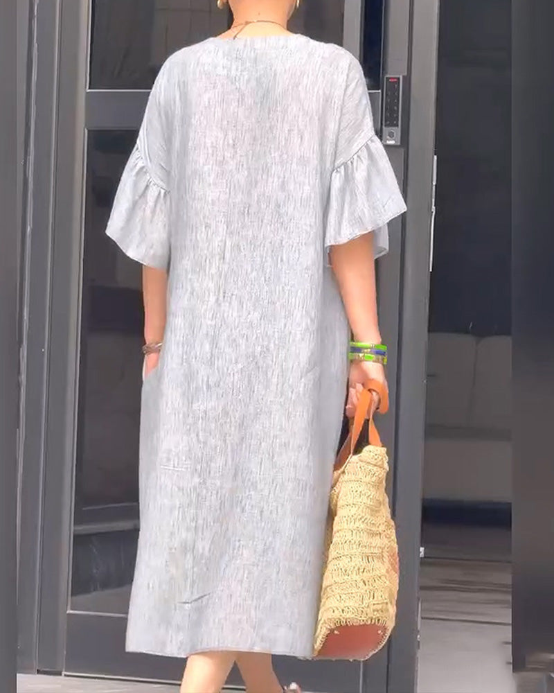V-Neck Ruffle Sleeve Loose Dress