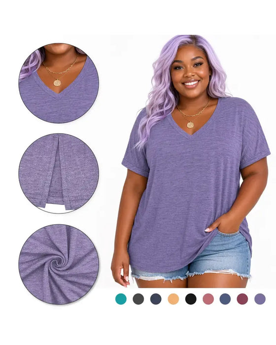 V-Neck Short Sleeve Loose Casual T-Shirt