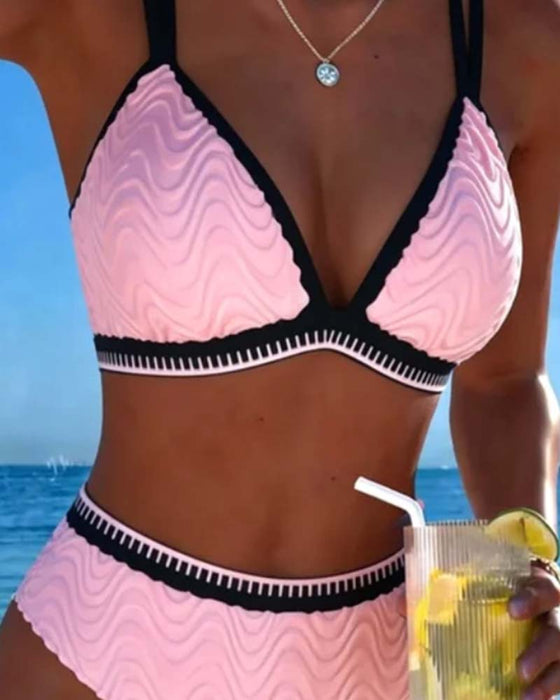 Color Block Double Strap Textured Bikini