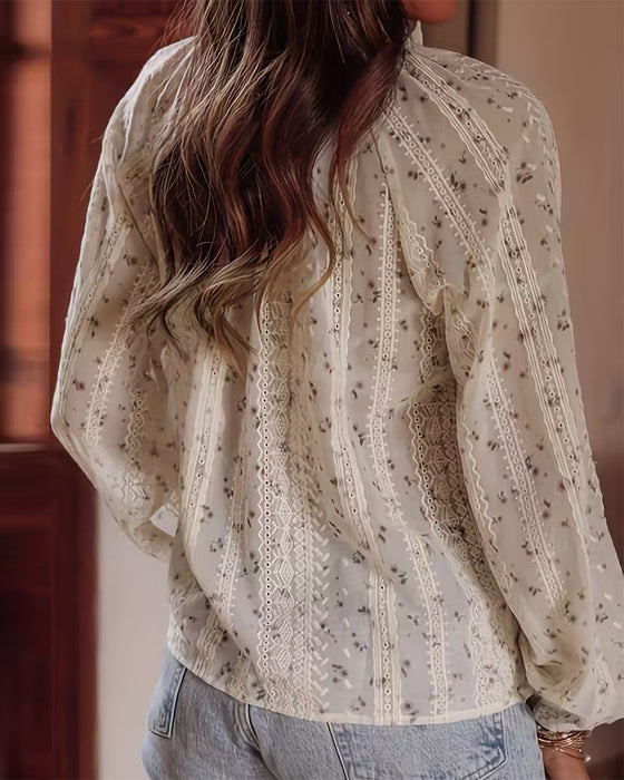 Floral Lace-Up Elegant Blouse