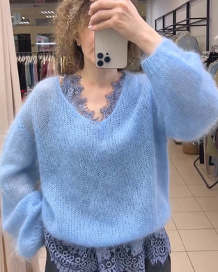 V-Neck Solid Patchwork Pullover