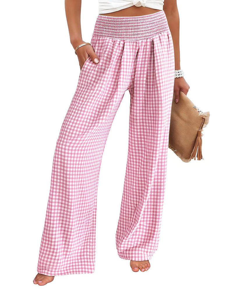 High Waist Checkered Wide Leg Pants