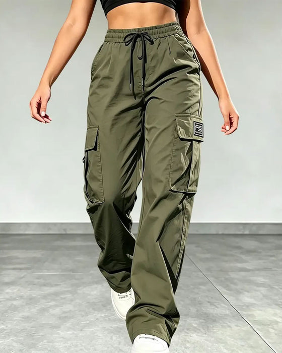 Elastic Waist Drawstring Pocket Cargo Pants
