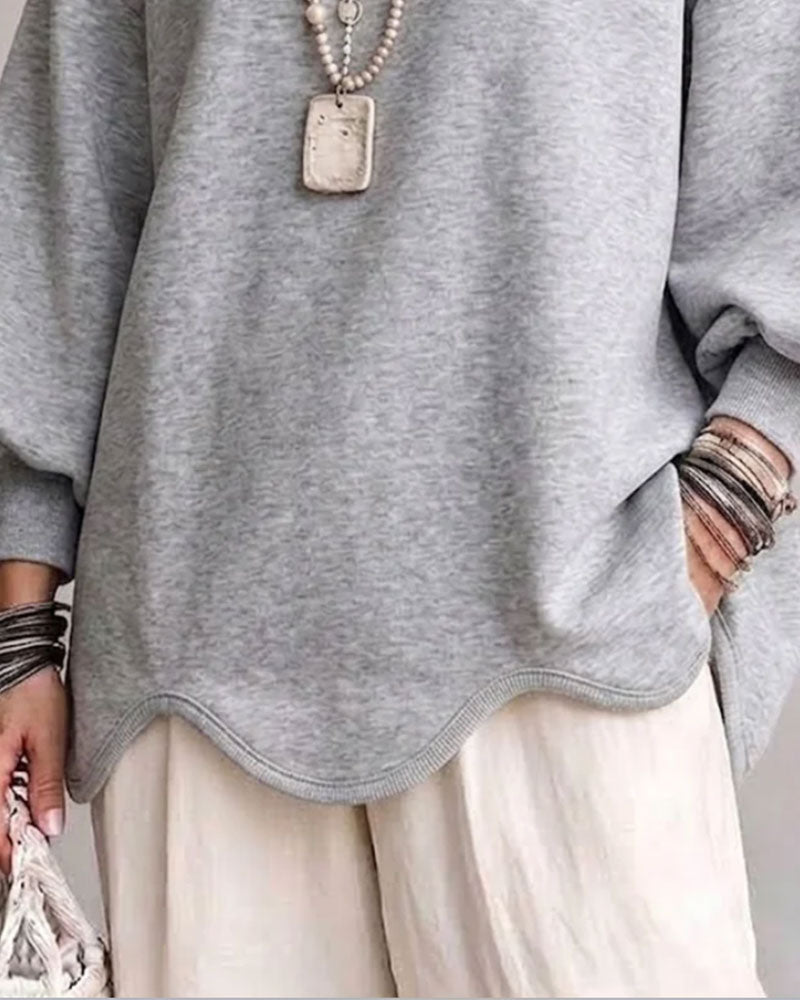 Crew Neck Lantern Sleeve Asymmetric Sweatshirt