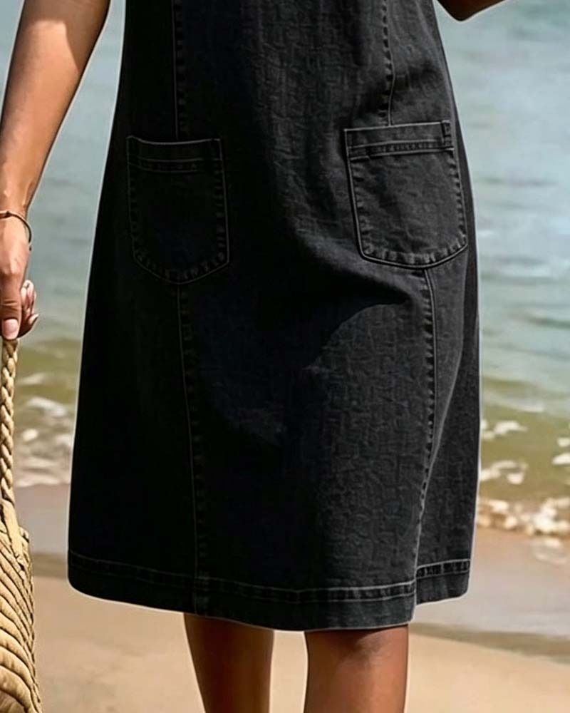 Relaxed Sheath Pocket Small V-Neck Dress