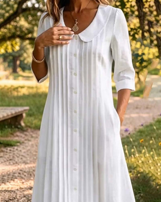 Pleated Three-Quarter Sleeve Dress