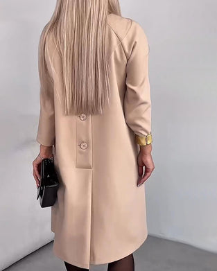 Button-Down Design Raglan Sleeve Solid Color Dress