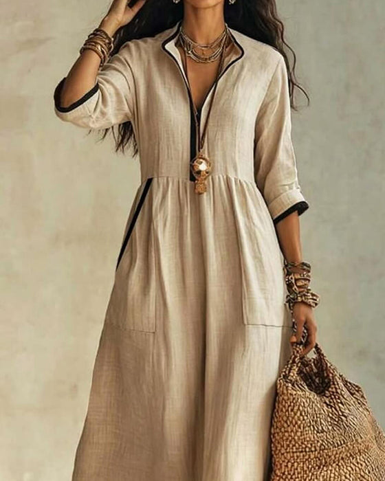 Mandarin Collar Casual Dress
