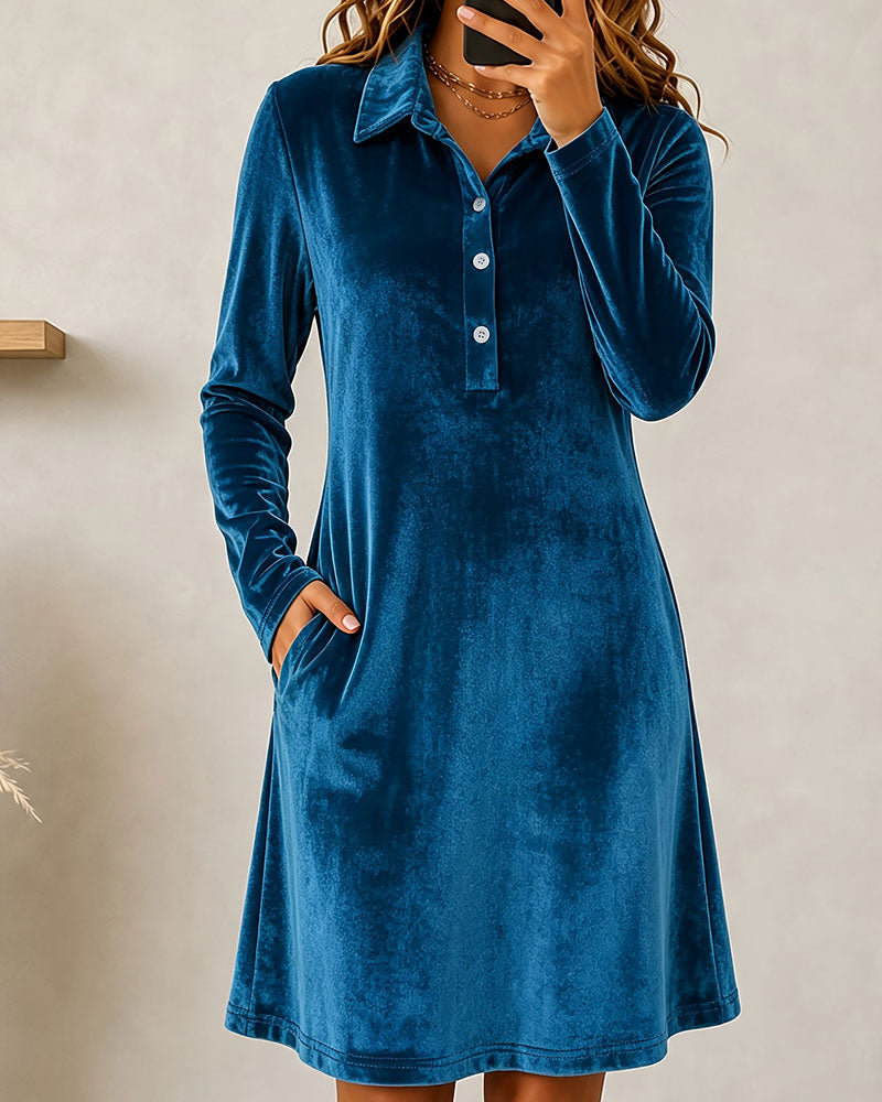 Button Solid Casual Dress