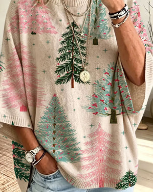 Half Sleeve Christmas Tree Loose Pullover