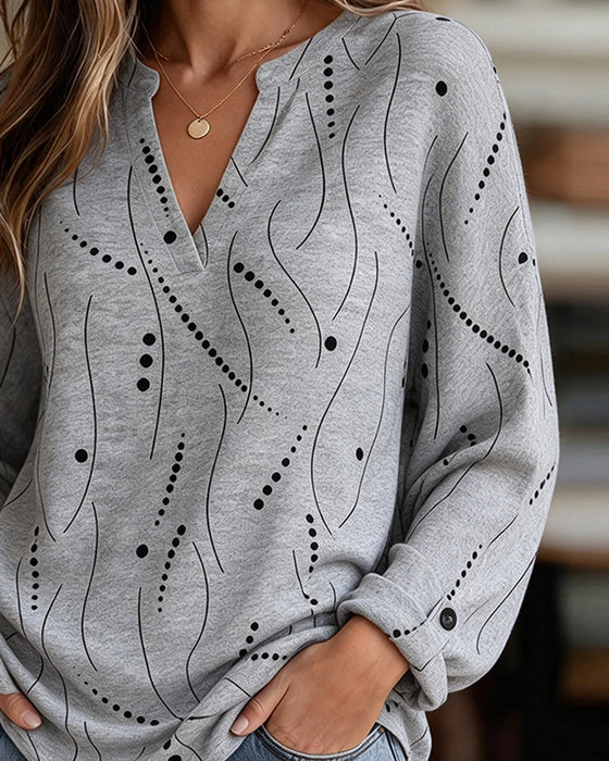 Line V-Neck Long Sleeve Top