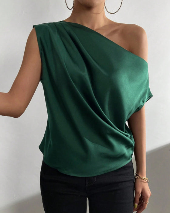 Solid Color Off Shoulder Sleeveless Blouse