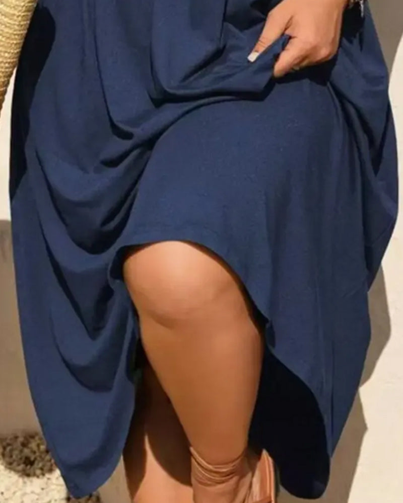 V-Neck Shirred Short Sleeve Flared Dress
