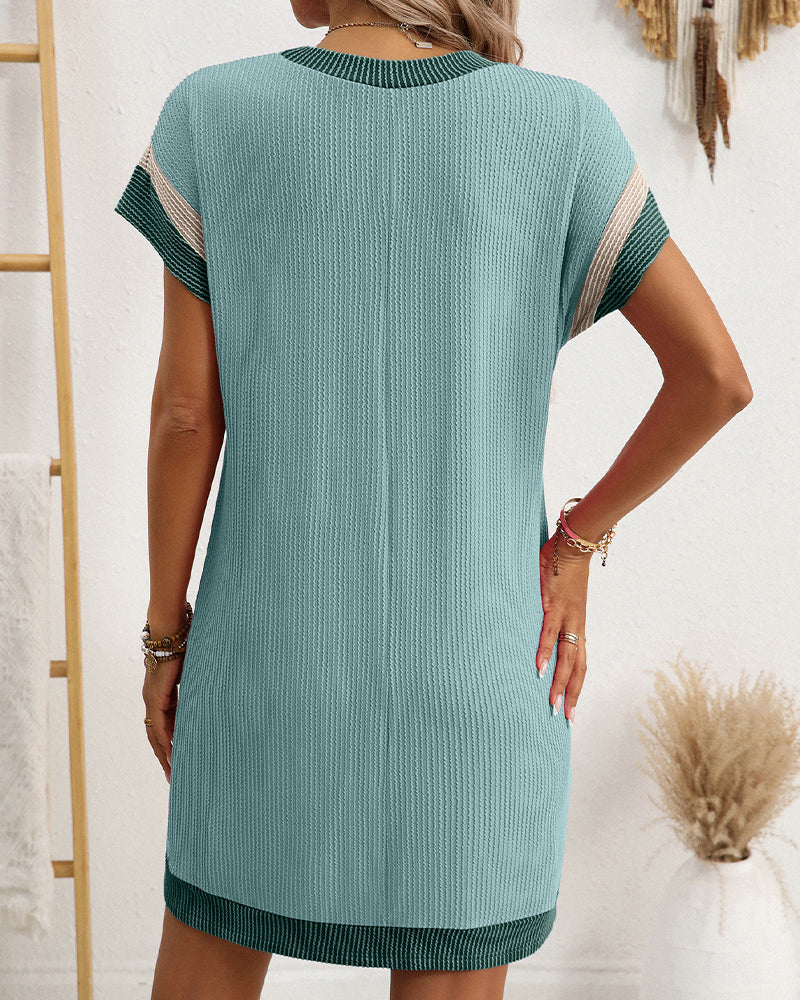 Short Sleeve Pocket Contrast Dress