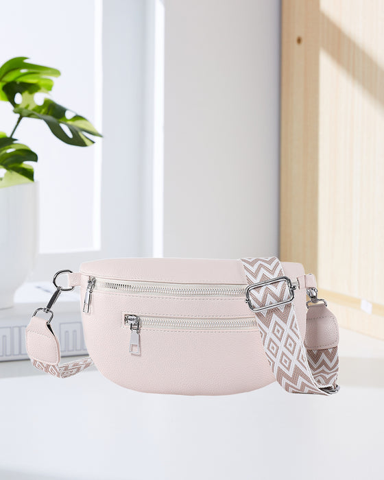 Zippered shoulder bag with contrast straps