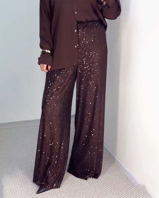Casual Sequined Wide-leg Pants