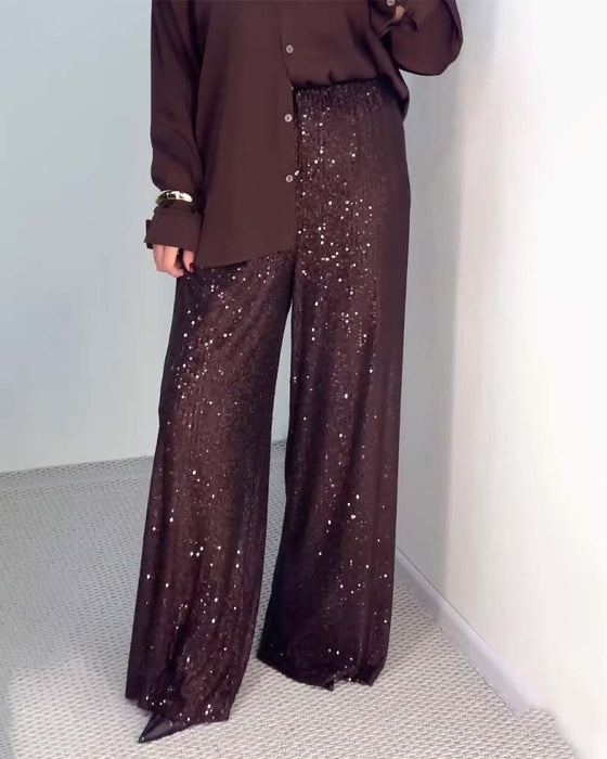 Casual Sequined Wide-leg Pants