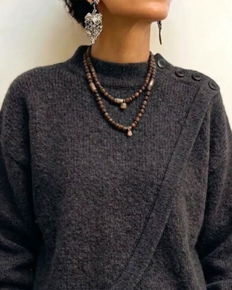 Turtleneck Cross Buttoned Pullover