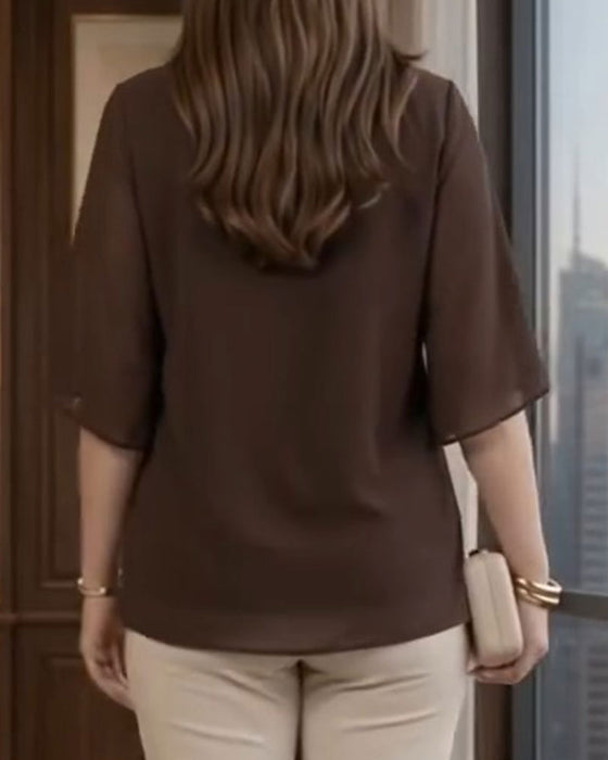 Crew Neck Shirred Casual Blouse