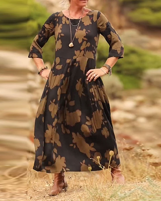 Temperament Retro Printed Dress