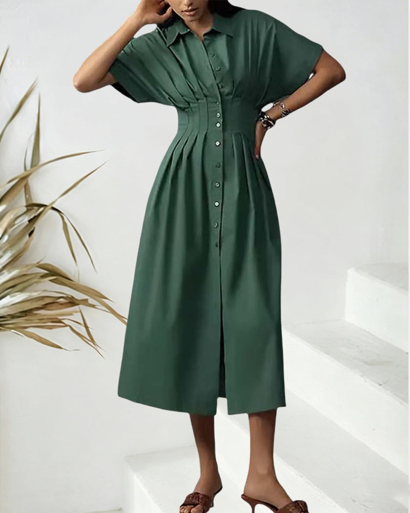 Single-Breasted Waisted Shirt Dress