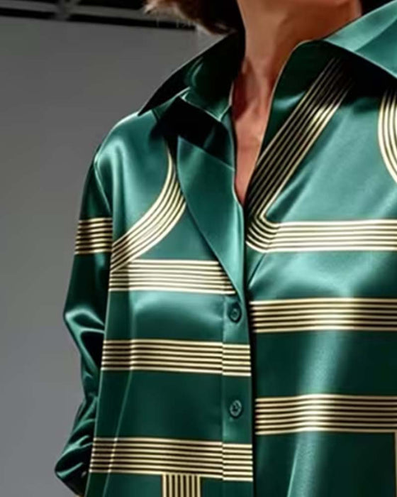 Lapel Line Print Shirt Dress
