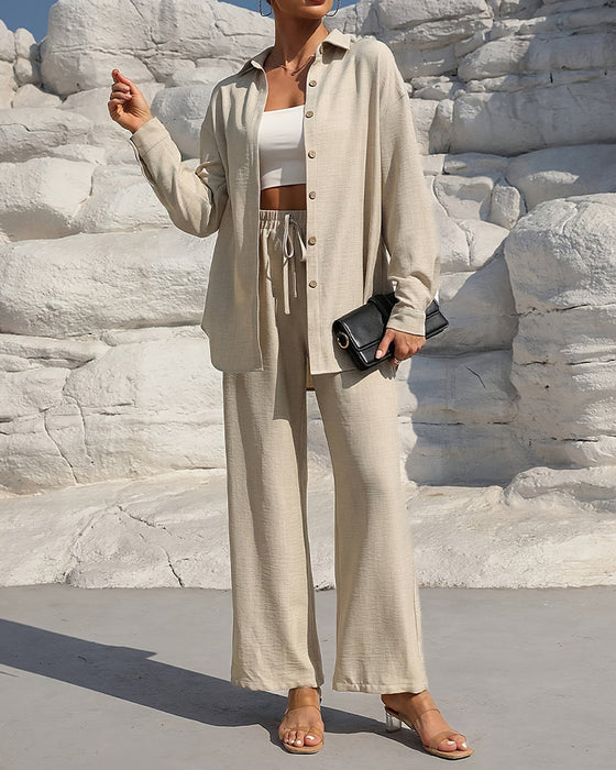 Long-Sleeve Casual Solid Color Set